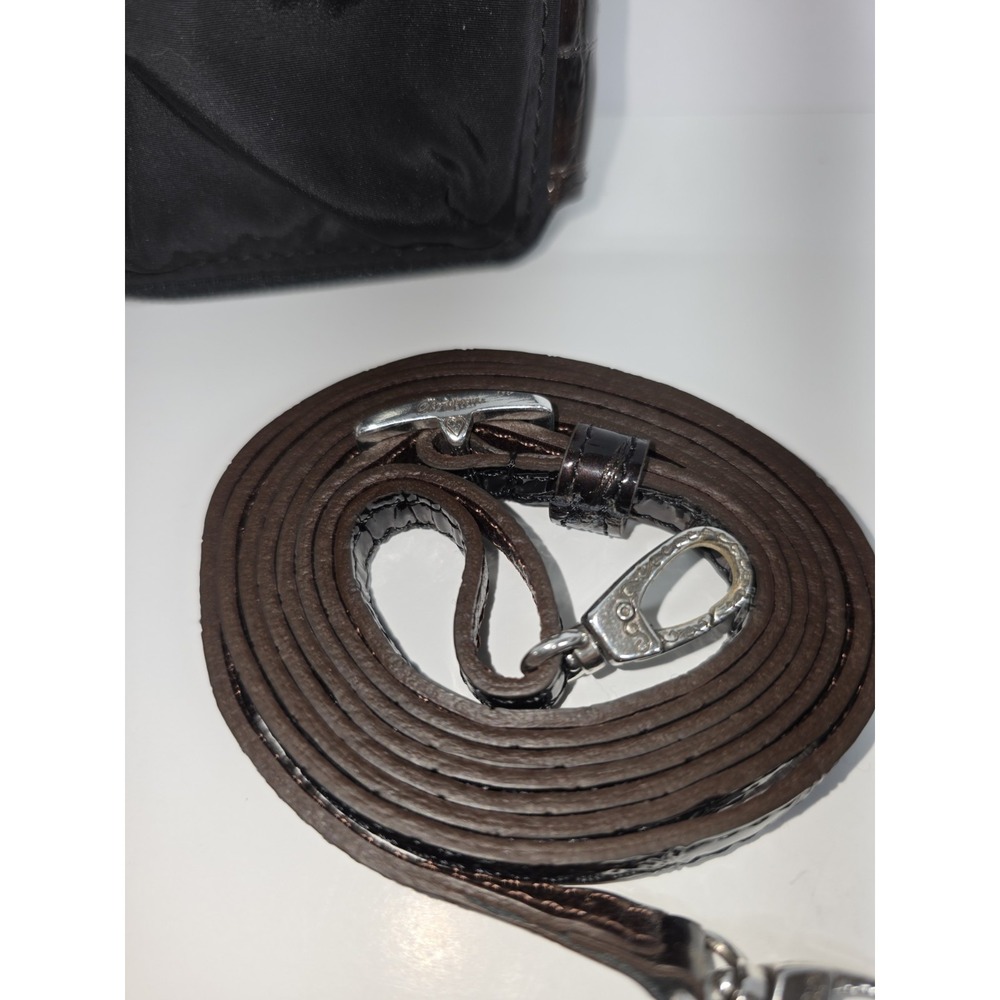 Brighton Black Leather Wallet-Purse Bag Crossbody Silver Tone Metal Hardware - Picture 3 of 11